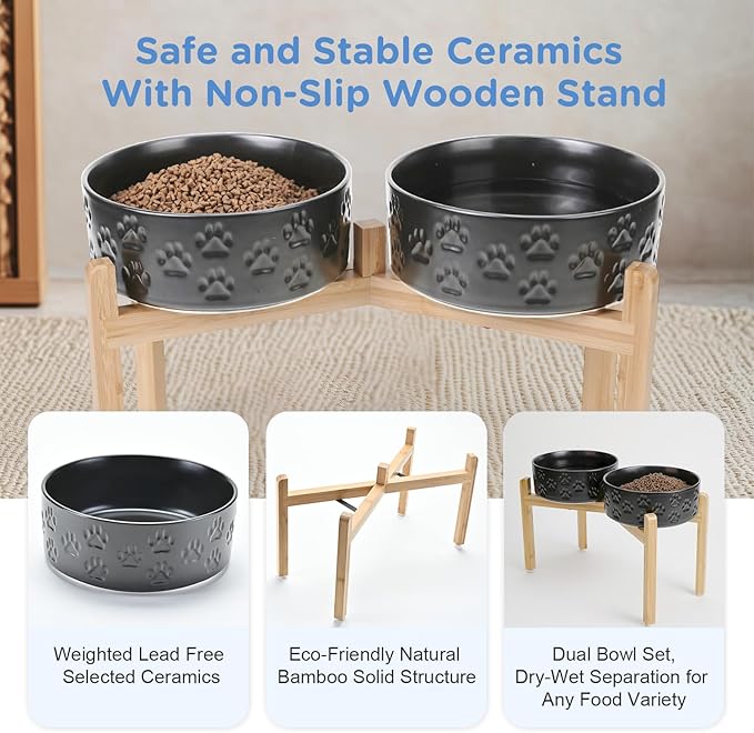 SPUNKYJUNKY Elevated Dog Bowls Ceramic, 8.3&