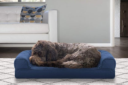 Furhaven Cooling Gel Dog Bed for Medium/Small Dogs w/ Removable Bolsters &amp; Washable Cover, For Dogs Up to 35 lbs - Quilted Sofa - Navy (Blue), Medium