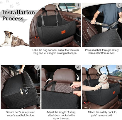 Dog Car Seat for Medium &amp; Large Dogs Up to 55lbs, Memory Foam Cushion, Washable Cover, Safety Straps &amp; Non-Slip Bottom(Black,Large)