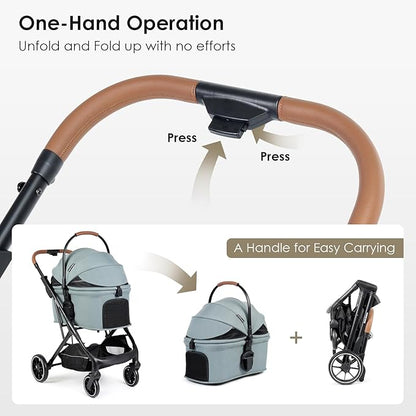 T6 Luxury Pet Stroller for Medium Dogs Up to 66lbs or 2 Small Pets – 3-in-1 Dog &amp; Cat Stroller with Removable Carrier, Foldable &amp; Lightweight (Green)