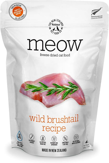 Meow Freeze Dried Cat Food - Wild Brushtail Recipe, High Protein Cat Treats, Meals &amp; Toppers,Dry Cat Food,9.9 oz