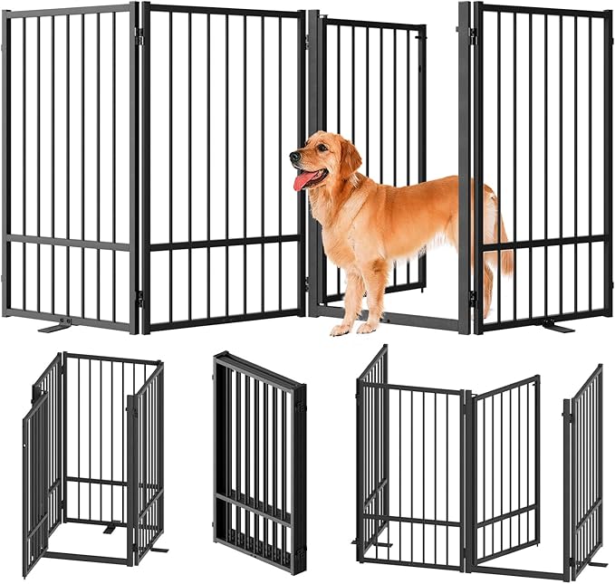 Full Metal Freestanding Dog Gate with Door, 36&