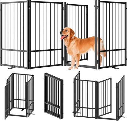 Full Metal Freestanding Dog Gate with Door, 36&