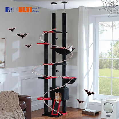PEQULTI Tall Cat Tree, Floor to Ceiling Cat Tree Tower Adjustable [90.5&
