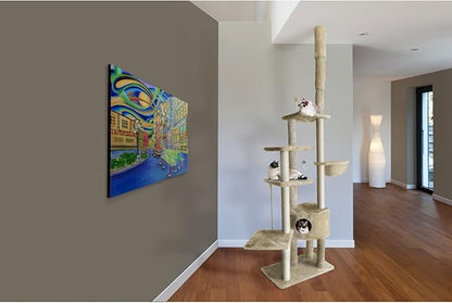 Furhaven 100"-113" Tall Cat Tree for Indoor Cats w/ Adjustable Height, Ft. Sisal Scratching Posts, Condo, &amp; Toys - Tiger Tough Skyscraper Interactive Playground Tower - Gray, One Size
