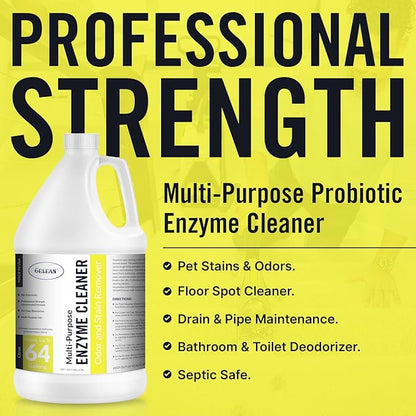 Multi-Purpose Probiotic Enzyme Cleaner, Made in USA - Pet Stain and Odor Remover - Concentrated - Professional &amp; Home Strength Drains, Floors, Bathrooms, Toilets Trash Can, (1 gallon, Citrus)
