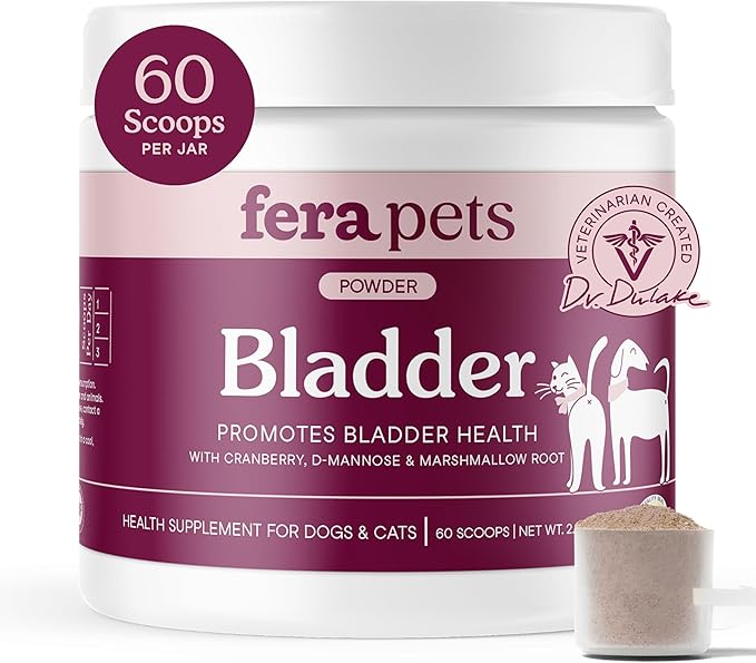 Fera Pets Bladder Support - Cranberry for Dogs &amp; Cats - D-Mannose &amp; Marshmallow Root - Urinary Tract Support - Supports Normal Urine pH - Boosts Immunity - 60 Scoops