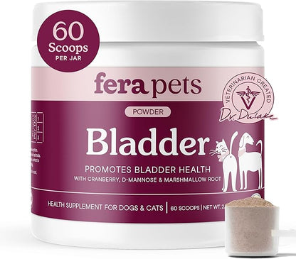 Fera Pets Bladder Support - Cranberry for Dogs &amp; Cats - D-Mannose &amp; Marshmallow Root - Urinary Tract Support - Supports Normal Urine pH - Boosts Immunity - 60 Scoops