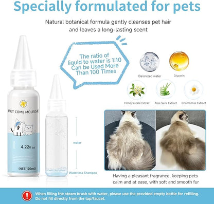 Pet Steam Brush for Dog &amp; Cat – 3-in-1 Spray Hair Removal Comb – Steam Brush for Shedding &amp; Grooming – Spritz Defur Comb – Includes Waterless Shampoo &amp; Dental Wipes