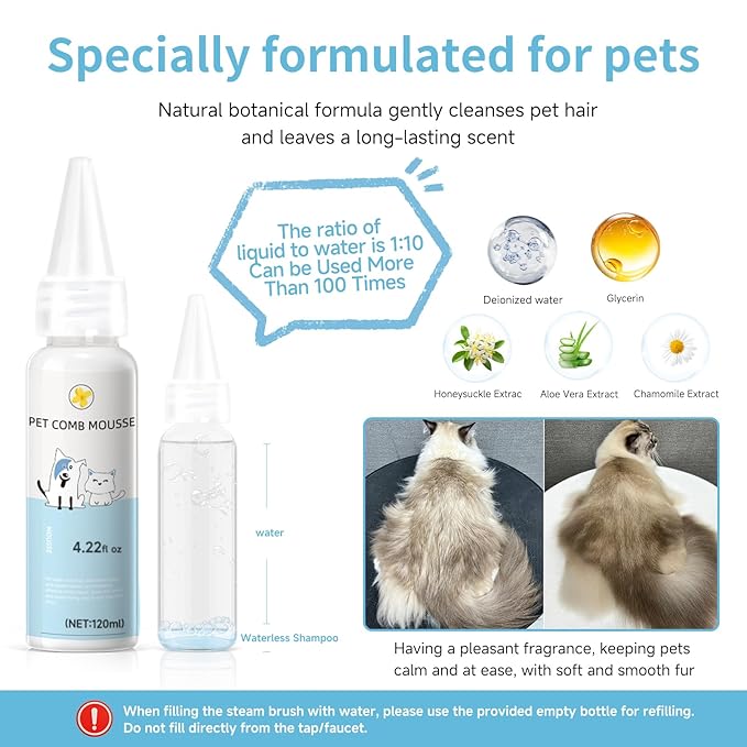 Pet Steam Brush for Dog &amp; Cat – 3-in-1 Spray Hair Removal Comb – Steam for Shedding &amp; Grooming – Water Brush for Long &amp; Short Haired Pets – Spritz Defur Comb –