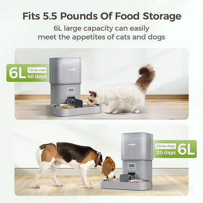 Automatic Cat Feeder for Pets, Programmable Meal Dispenser, for Timed Meals for Up to Cats &amp; Dogs Including Dual Power Supply, and Capacity for 4 Meals Daily