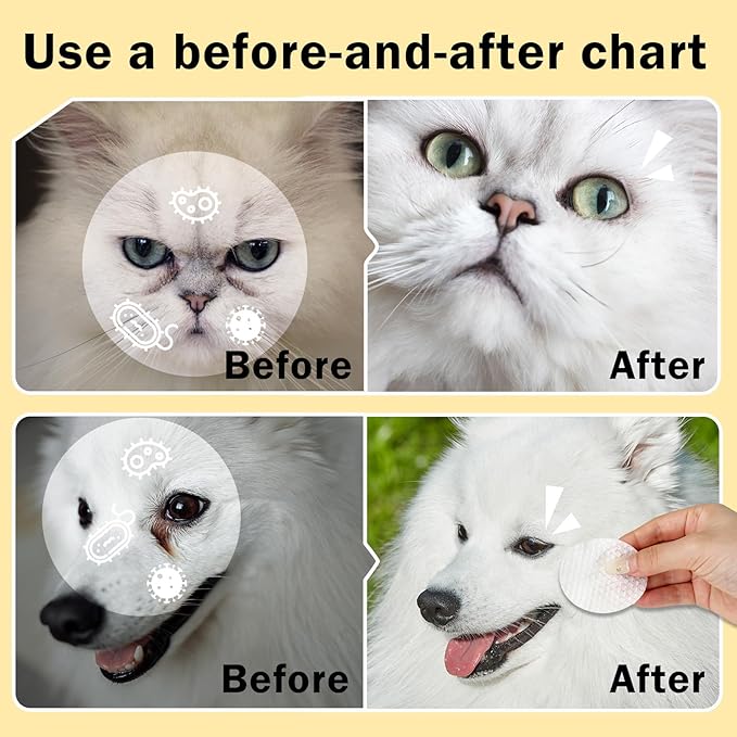 Eyes Wipes for Dogs &amp; Cats Dog Cleaning Grooming Deodorizing Wipes Kit Wash Cleaner for Eyes Wrinkle Face Gently Remove Tear Stain Eye Debris 25pcs Unscented