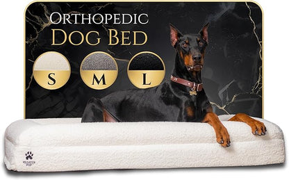 Luxury Boucle Fabric Orthopedic Dog Bed with Memory Foam | Breathable Comfort and Washable Dog Couch Bed with Waterproof Liner &amp; Cover | Ideal Pet Beds for Small Dogs - Bone (29"x23"x6")