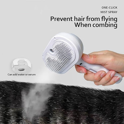 Cat/Dog deshedding brush with spray, Self-Cleaning Hair Comb for Long &amp; Short Haired indoor Cats and Dogs (White)