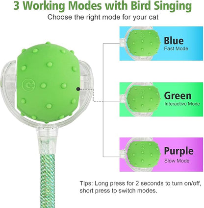 Interactive Cat Toys Ball for Indoor Cats, Automatic Agile Rolling Cat Ball with Elastic Mesh Tail, Bird Chirping &amp; Motion Activated, 2 Tail Accessories, Kitten Toy for Bored (Green)