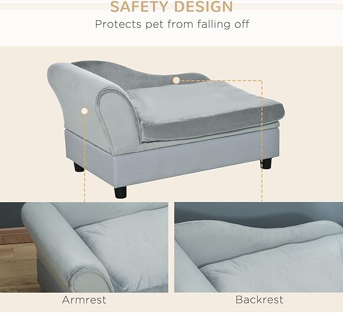 PawHut Luxury Fancy Dog Couch with Hidden Storage, Small Dog Sofa Bed with 2" Soft Foam, Modern Pet Furniture for Puppies &amp; Little Breeds, Pale Gray