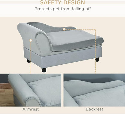 PawHut Luxury Fancy Dog Couch with Hidden Storage, Small Dog Sofa Bed with 2" Soft Foam, Modern Pet Furniture for Puppies &amp; Little Breeds, Pale Gray