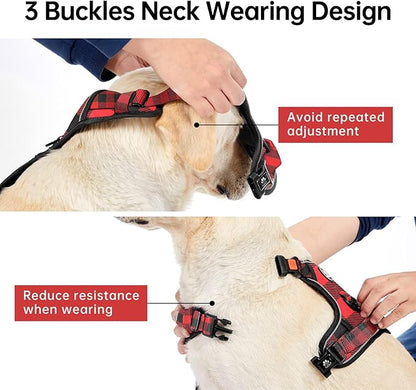 IVY&amp;LANE No Pull Dog Harness with Leash Set, Reflective No Choke Pet Vest,Adjustable Oxford Dog Vest Harness with Easy Control Handle for Large Dogs (Checkered Red,XL)