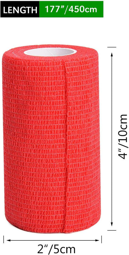 TOBWOLF 12PCS Self Adhesive Bandage, 4" x5yd / 10cmx4.5m Elastic Cohesive Bandage Wrap, Breathable Sports Tape, Medical Sport Wrap for Wrist, Ankle, Knee, Leg, Sprains &amp; Swelling - Red