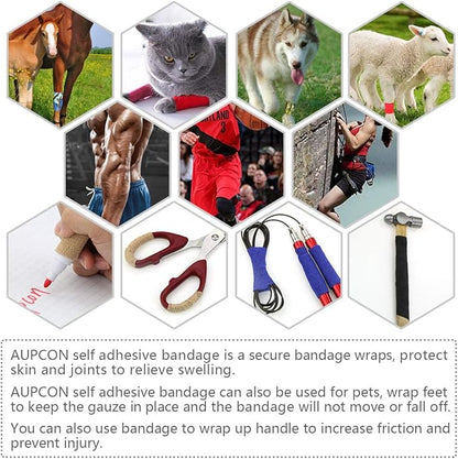 AUPCON Vet Wrap Cohesive Bandages Bulk Self Adhesive Bandage Wrap Self Adherent Wrap Non-Woven for Dogs Pet Animals &amp; Ankle Sprains &amp; Swelling 2 Inch x 5 Yards (2 Inch Black)