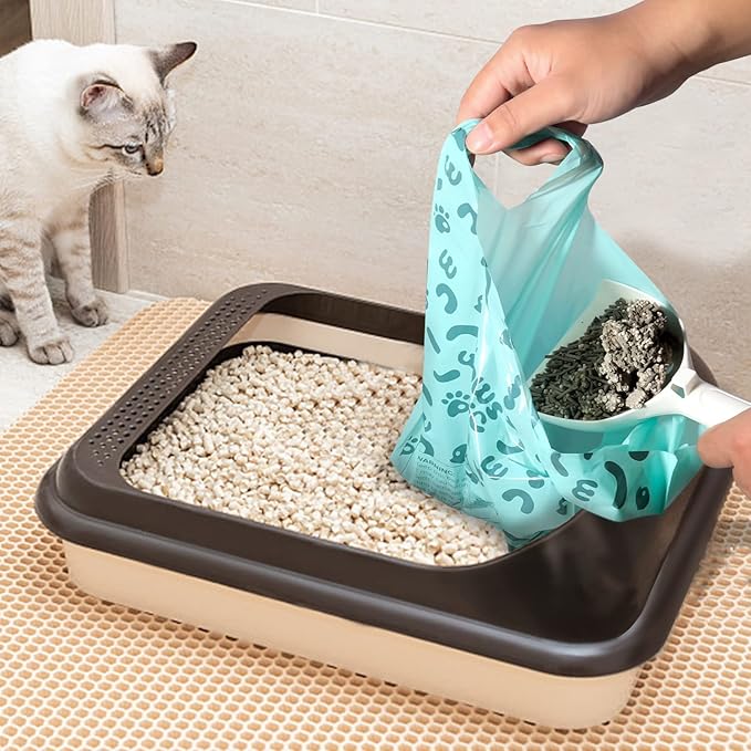 Cat Litter Bags and Dog Poop Bags with Handle, 180 Counts, Cornstarch Based Extra-Thick&amp;100% Leak Proof,Pet Waste Bag for Kitty and Doggie (Lavender Scented)