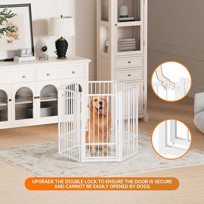 Full Metal Freestanding Dog Gate with Door, 36&