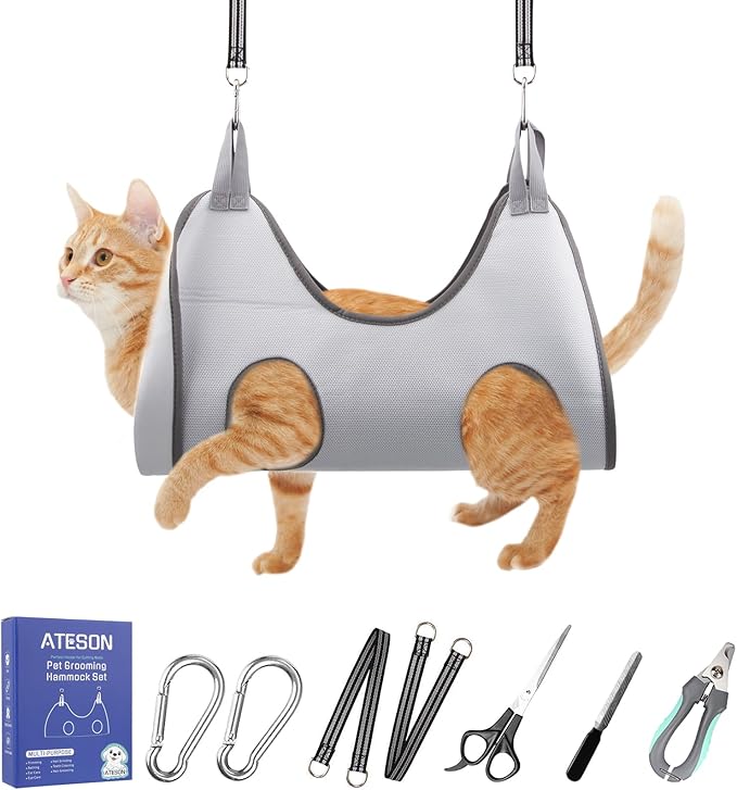 Pet Grooming Hammock Harness for Small Dogs &amp; Cats Nail Trimming, Dog Sling for Cutting Nails, Dog Hanging Holder Hanger with Nail Clippers, Nail File, Scissors