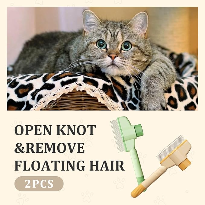 2-Pack Pet Hair Removal Comb &amp; Flea Comb with Release Button for Cats &amp; Dogs - Grooming Brush for Short/Long Hair Green &amp; Yellow