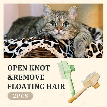 2-Pack Pet Hair Removal Comb &amp; Flea Comb with Release Button for Cats &amp; Dogs - Grooming Brush for Short/Long Hair Green &amp; Yellow