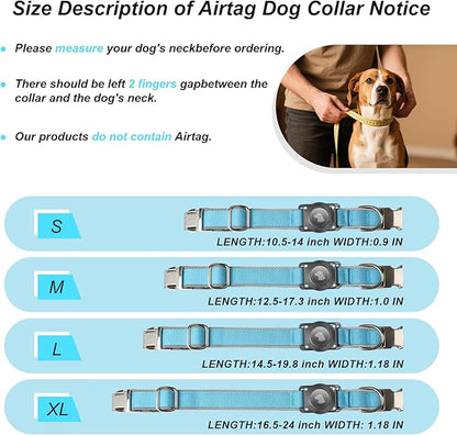 Waterproof Airtag Dog Collar - Nylon Collar with Durable Airtag Holder, Reflective&amp;Anti-Lost with Safety Metal Buckle, Soft Padded Adjustable for Small Medium Large Dogs Blue S