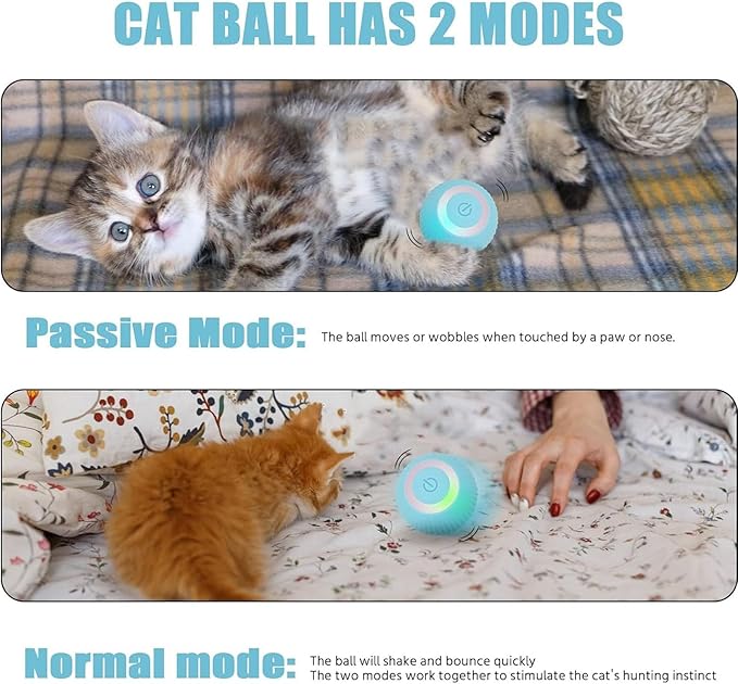 Power Ball 2.0 Interactive Cat Toy, Smart Automatic Rolling Ball for Indoor Cats, USB Charging (Pink &amp; Blue)