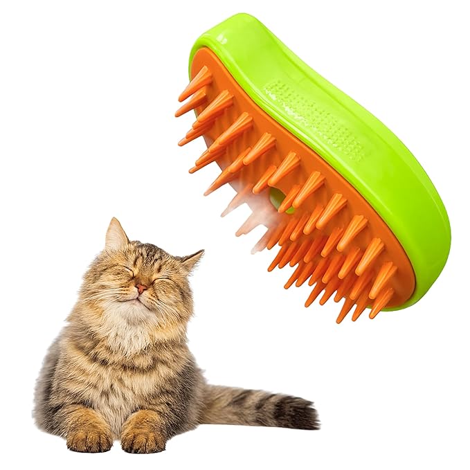 Cat Brush with Steam – Steam Cat Brushes for Indoor Cats | Pet Spray Hair Removal Comb &amp; Relaxing Grooming Tool for Calmer, Happier Cats