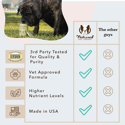 Natural Dog Company Hip &amp; Joint Chews for Dogs with Glucosamine for Dogs + Chondroitin, MSM &amp; Turmeric, Supports Mobility &amp; Reduces Discomfort, Stiffness, Natural Pain Relief Joint Supplement. 180 Ct
