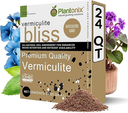 Vermiculite Bliss (24 Qts) - Organic Vermiculite for Gardening - Fine Grade Vermiculite for Plants - 100% Natural Soil Amendment for Plants, Potting Soil, Garden Soil, Perlite, &amp; Seed Starting Mix