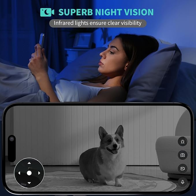 Alaga 3K Pet Camera, Dog Monitor with Phone App, 360° Pan/Tilt, Night Vision, Speaker, WiFi Cameras for Dog/Cat, Compatible with Alexa &amp; Google Assistant, Black, Includes 1-Year Pet Time Album