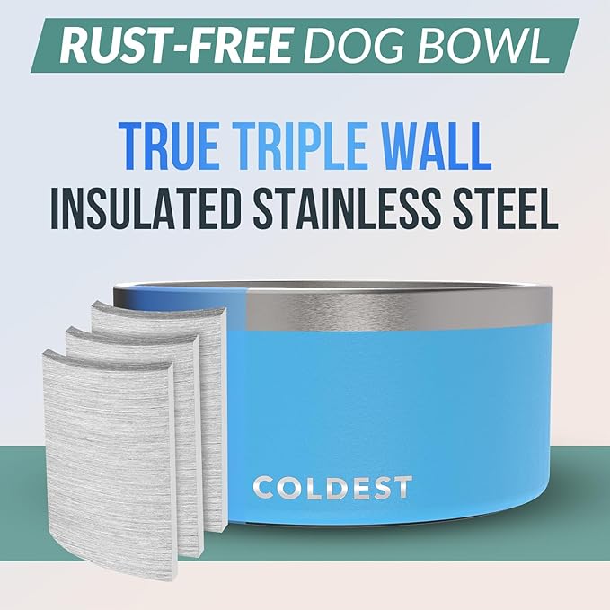 Coldest Dog Bowl - Anti Rust Metal, Non Slip, 3 Layers Insulated Stainless Steel Dog Bowls - Spill Proof &amp; Heavy Duty - Water Bowl for Dogs, Cats &amp; Pets, Dish Washer Safe (200 oz, Celestial Blue)