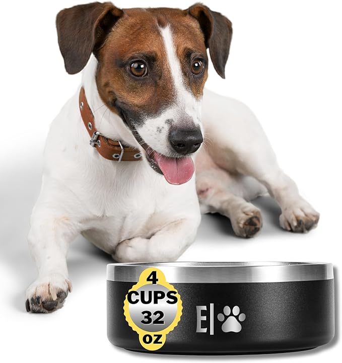 EVELANDO® Premium Dog Food Bowl 32 oz Stainless Steel 4 Cups Small Medium Dog Bowls Non Slip &amp; BPA-Free S M L Pet Water Bowl Platos para Perros Indoor Outdoor Pet Dish Feeder Water and Food Dish