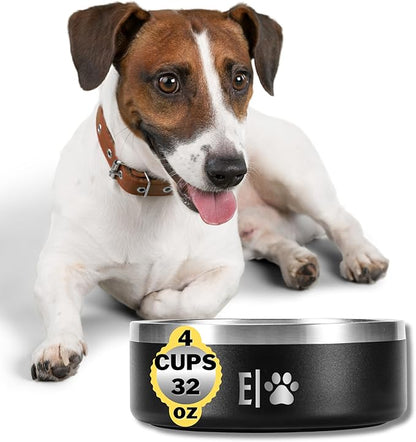 EVELANDO® Premium Dog Food Bowl 32 oz Stainless Steel 4 Cups Small Medium Dog Bowls Non Slip &amp; BPA-Free S M L Pet Water Bowl Platos para Perros Indoor Outdoor Pet Dish Feeder Water and Food Dish
