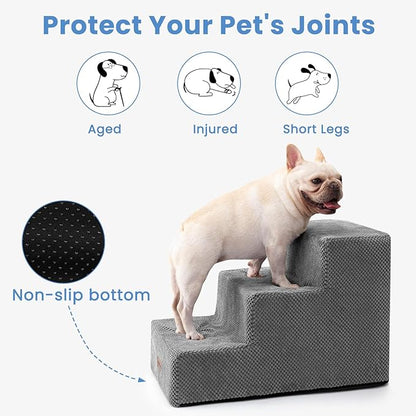 Dog Stairs for Small Dogs &amp; Cats,3-Step Extra Wide Non-Slip Pet Steps for Couch Sofa and Chair,Grey,15.7" H