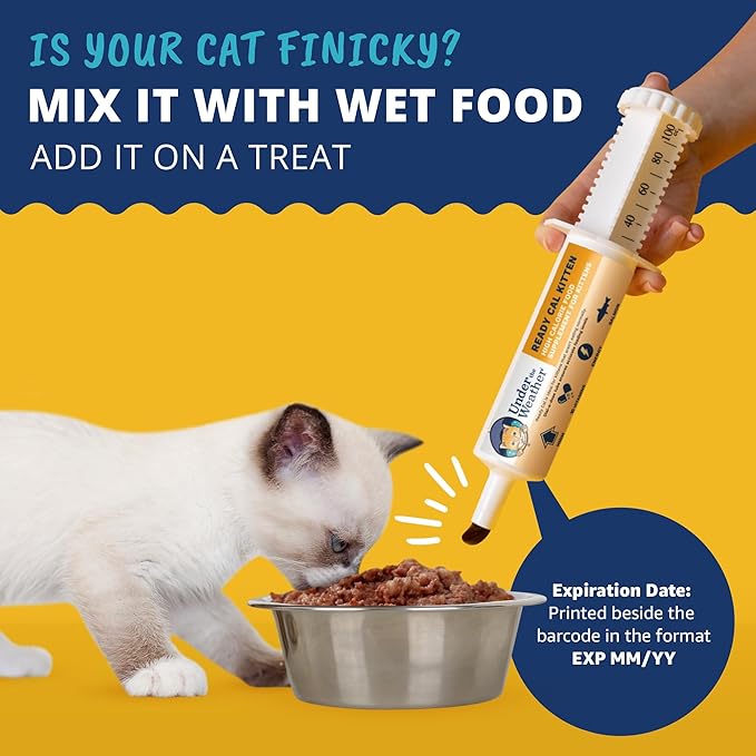 Under the Weather Pet | Ready Cal for Kitten | High Calorie Pet Nutritional Supplement for Weight Gain &amp; Healthy Weight Maintenance | 10 Vitamins, 7 Minerals, Omega Fatty Acids &amp; Carbohydrates | 80cc