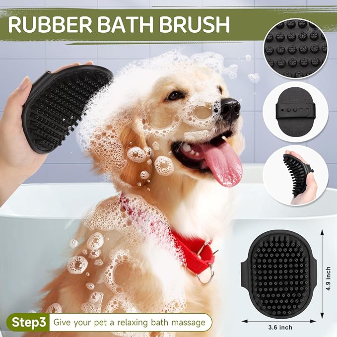 Dog Brush Kit – 3 PCS Grooming Set with Self-Cleaning Brush, Undercoat Rake &amp; Pet Bath Brush. Great for Shedding, Tangles &amp; Dirt Removal – Ideal for Long &amp; Short Haired Dogs &amp; Cats, Green