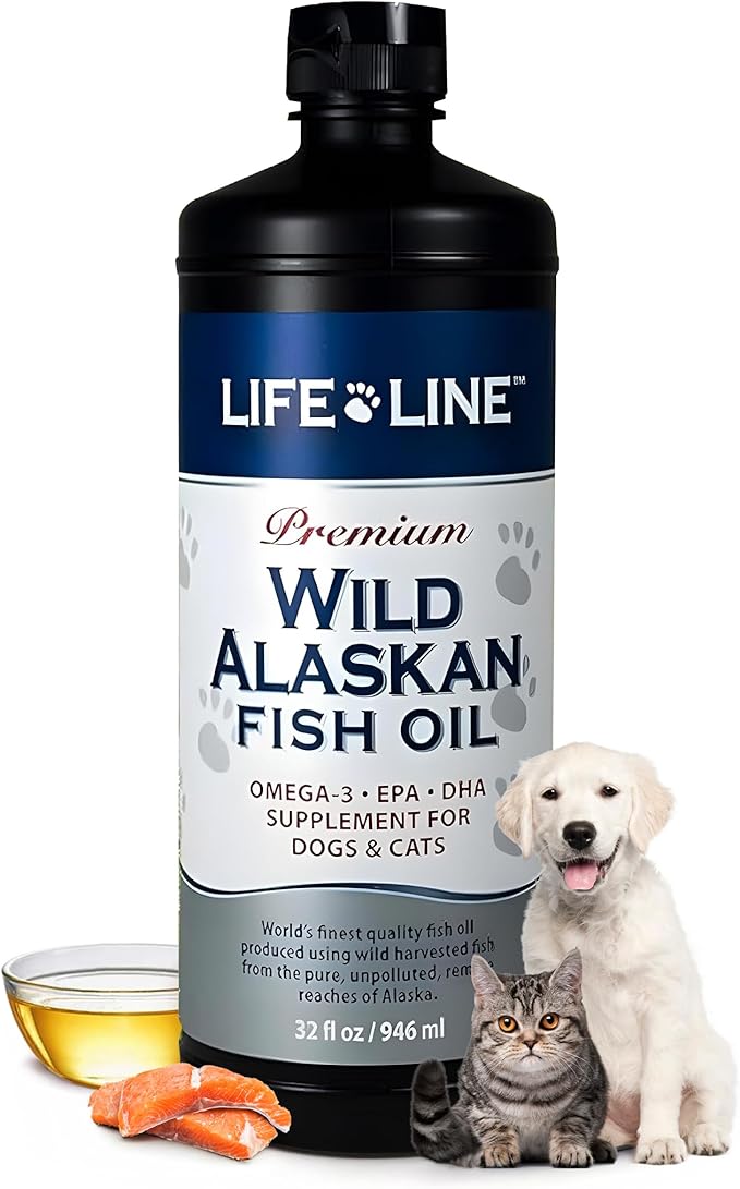 Life Line Pet Nutrition Wild Alaskan Fish Oil for Dogs and Cats 32oz – Omega 3 Fish Oil Supplement for Skin &amp; Coat – Supports Brain, Eye &amp; Heart Health in Dogs &amp; Cats