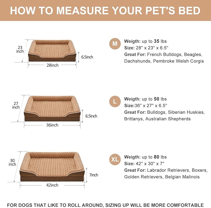 WNPETHOME Dog Beds for Large Sized Dogs, Washable Orthopedic Dog Couch Sofa Bed with Waterproof Lining &amp; Non-Skid Bottom for Pet Sleeping