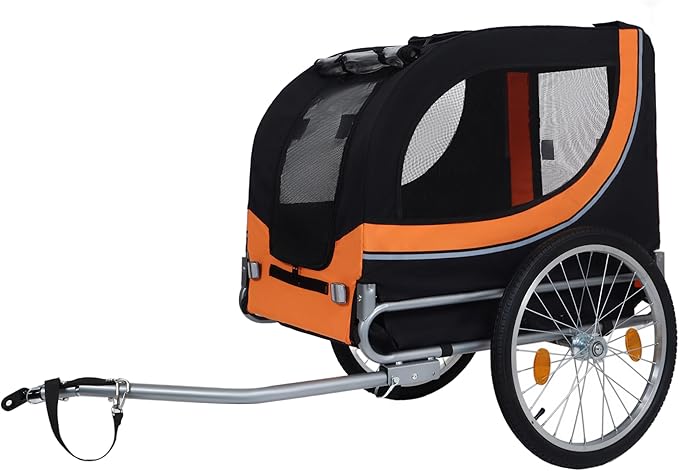 Blue-Grey Large Folding Bike Trailer for Dogs – Heavy-Duty Steel Frame, 66LB Capacity Pet Carrier for All-Terrain Cycling, Jogging &amp; Camping Adventures!