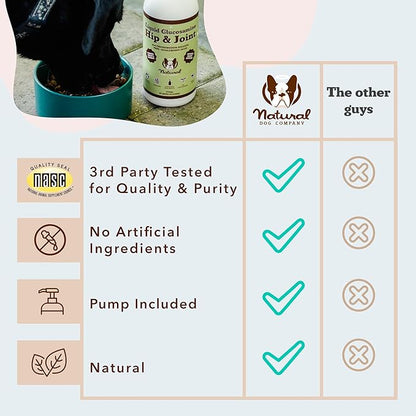 Natural Dog Company Liquid Glucosamine for Dogs, Hip &amp; Joint Oil, Extra Strength Cartilage, Joint Supplement for Dogs, Helps Mobility, Eases Occasional Stiffness, Glucosamine Chondroitin, 32 oz.
