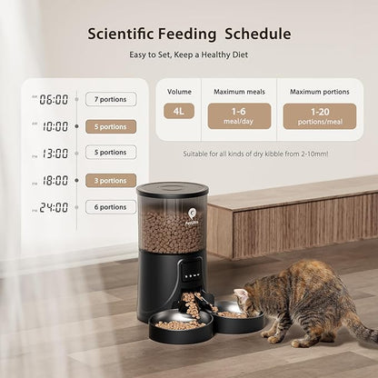 Automatic Cat Feeder for 2 Cats: Cat auto 2.4G WiFi - Timed Smart App Control 1-10 Meals| Automatic Pet Feeder for Cats and Small Dog Indoor- Dual Power&amp; Detachable Clean