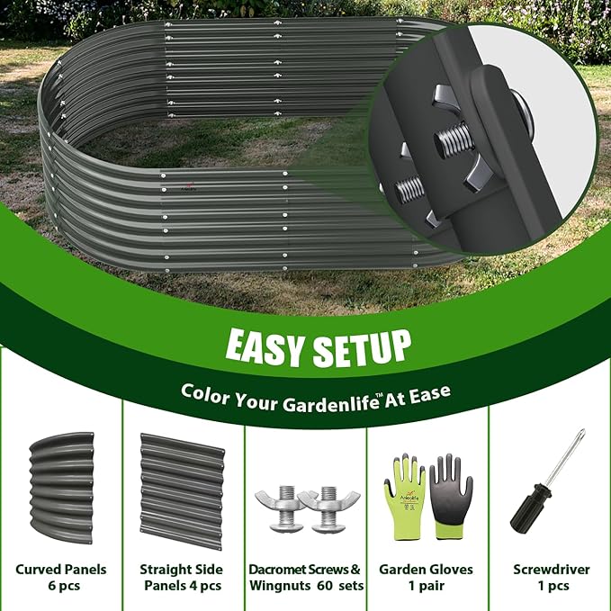 A ANLEOLIFE 6X3X2 ft Galvanized Raised Garden Beds Outdoor, Oval Large Metal Deep Root Planter Box for Planting Vegetables Flowers Herb, Anti-Rust &amp; Easy-Setup, Quartz Grey