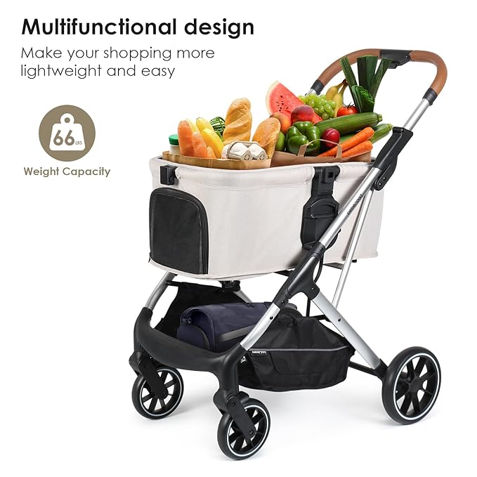 T6 Luxury Pet Stroller for Medium Dogs Up to 66lbs or 2 Small Pets – 3-in-1 Dog &amp; Cat Stroller with Removable Carrier, Foldable &amp; Lightweight (Beige)