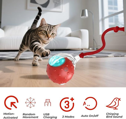 3-Pack Interactive Cat Toys Ball - 2025 New Gen with Smart Obstacle Avoidance &amp; Auto Wake-Up,Includes 4 Speedy Tail 2.0 Ropes,Cat Spiral Spring 12Pcs, Ideal Kitten Toys for Bored Indoor Cats