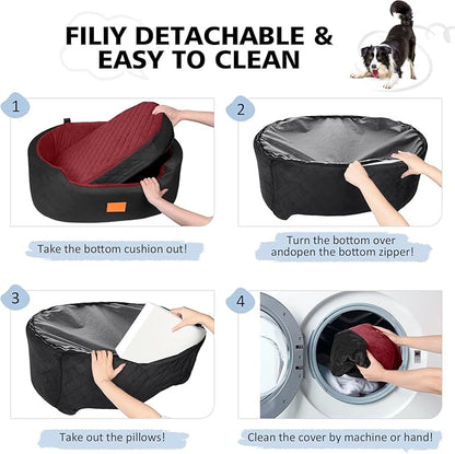 Dog Car Seat for Medium Dogs Up to 50 lbs, Pet Booster Seat for Cars SUVs and Trucks, Travel Dog Bed with Safety Strap, Thick Cushion, Non-Slip Base, Washable and Portable(Black/Red